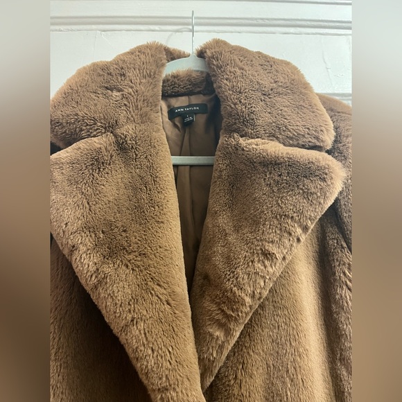 Ann Taylor Faux Fur Long Coat in Chocolate Mousse - Picture 4 of 5